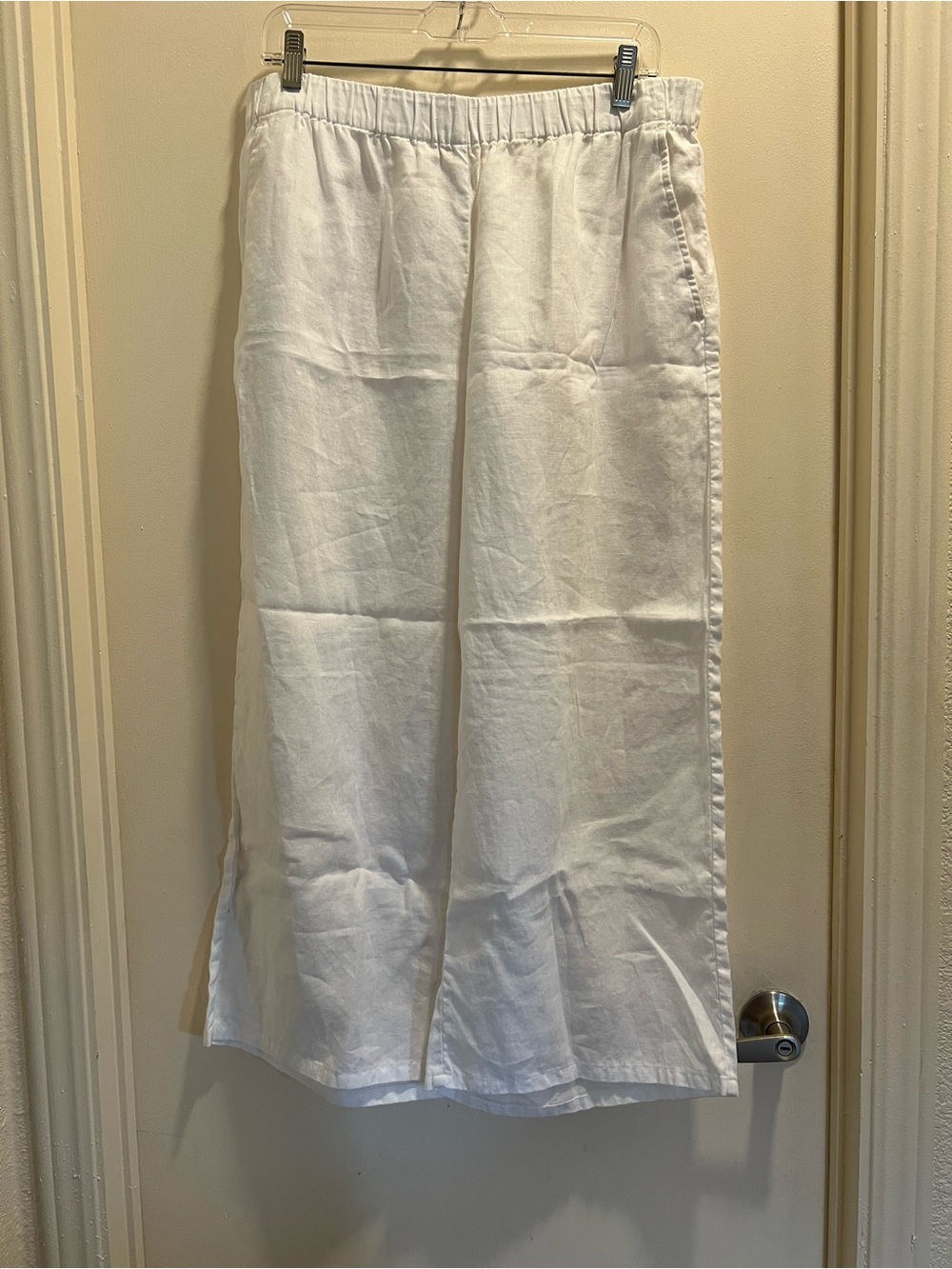 Eileen Fisher White Wide-Leg Linen Blend Pants - Picture 2 of 9